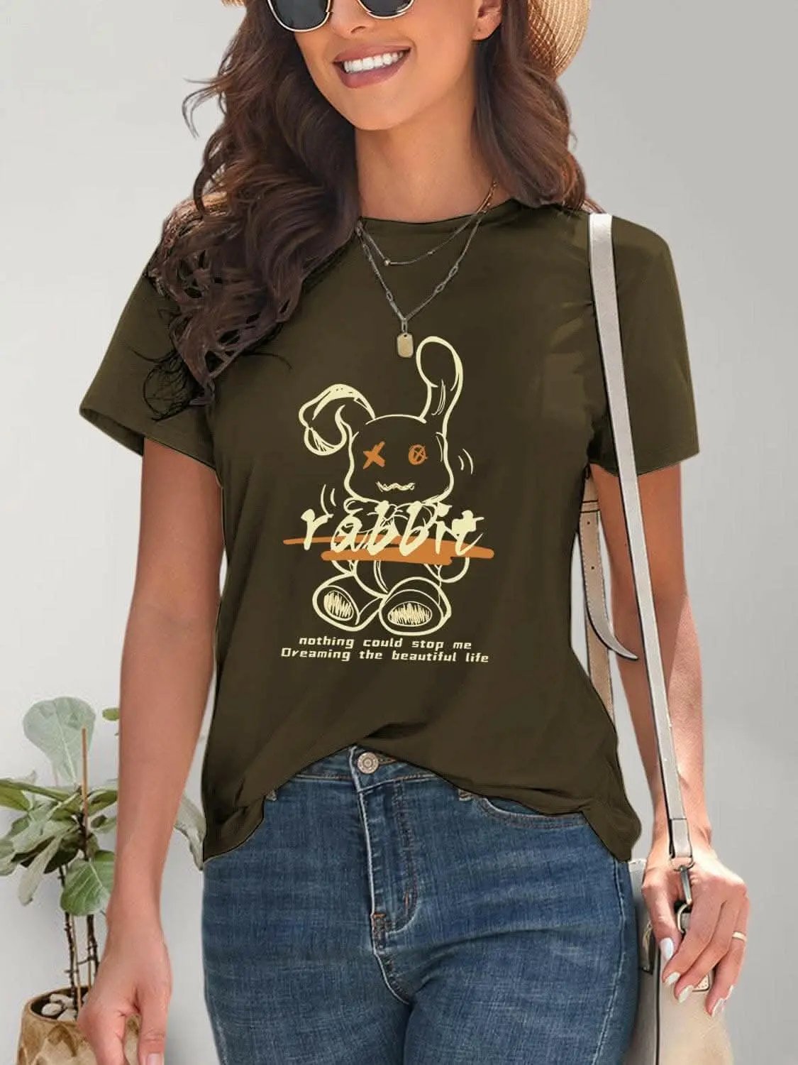 Chic rabbit graphic tee for women - Love Salve